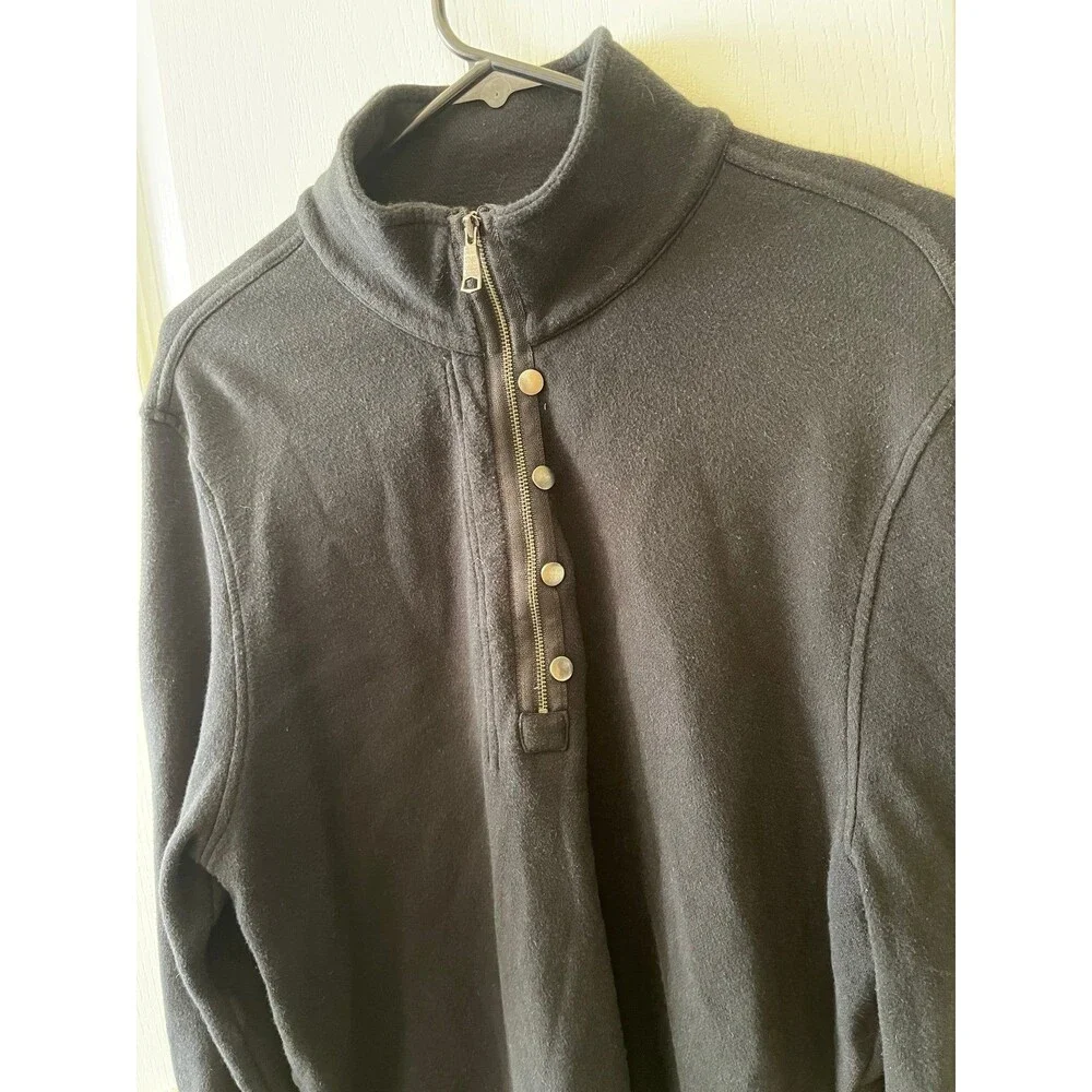 Banana Republic Men's Black Cotton Blend Sweater Sz L 1/4 Zip & Snap Pullover